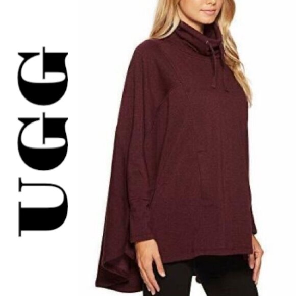 UGG Charlynne Burgundy Red Fleece Lined Mock‎ Neck Cape Poncho, Large - Picture 2 of 15